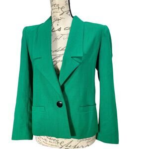 Vintage 1980s Sasson Green Blazer Boxy Woven Knit Womens Size 6
